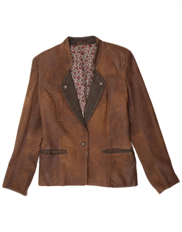 Jachetă vintage pentru femei cu 1 nasture EU 38 Maro mediu Colorblock