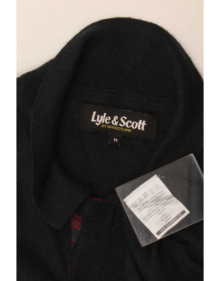 Pulover Lyle & Scott pentru bărbați, cu gât polo, din lână cu carouri neagră medie