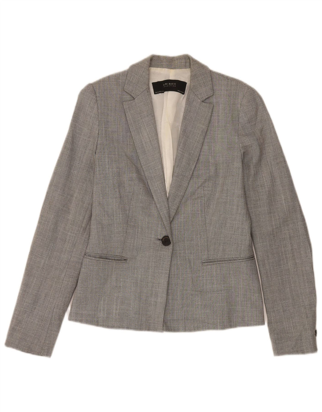 Sacou blazer pentru femei Zara, cu 1 nasture, UK 6 XS, poliester chevron gri