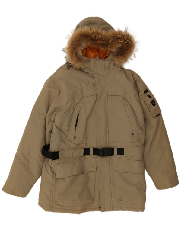 Machu Picchu Mens Hooded Parka Jacket UK 42 XL Khaki Nylon