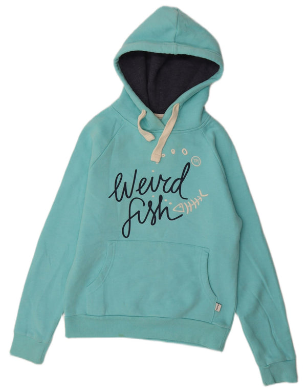 WEIRD FISH Pulover cu glugă cu grafic pentru femei UK 10 Bumbac turcoaz mic
