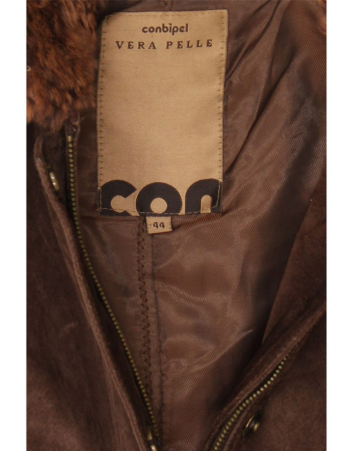 Jachetă de vânt cu glugă din piele intoarsa pentru femei Conbipel UK 14, piele maro medie