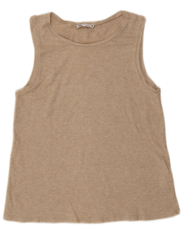 Vest Vest Top Femei Zara UK 12 Medium Bej Viscoză cu pături