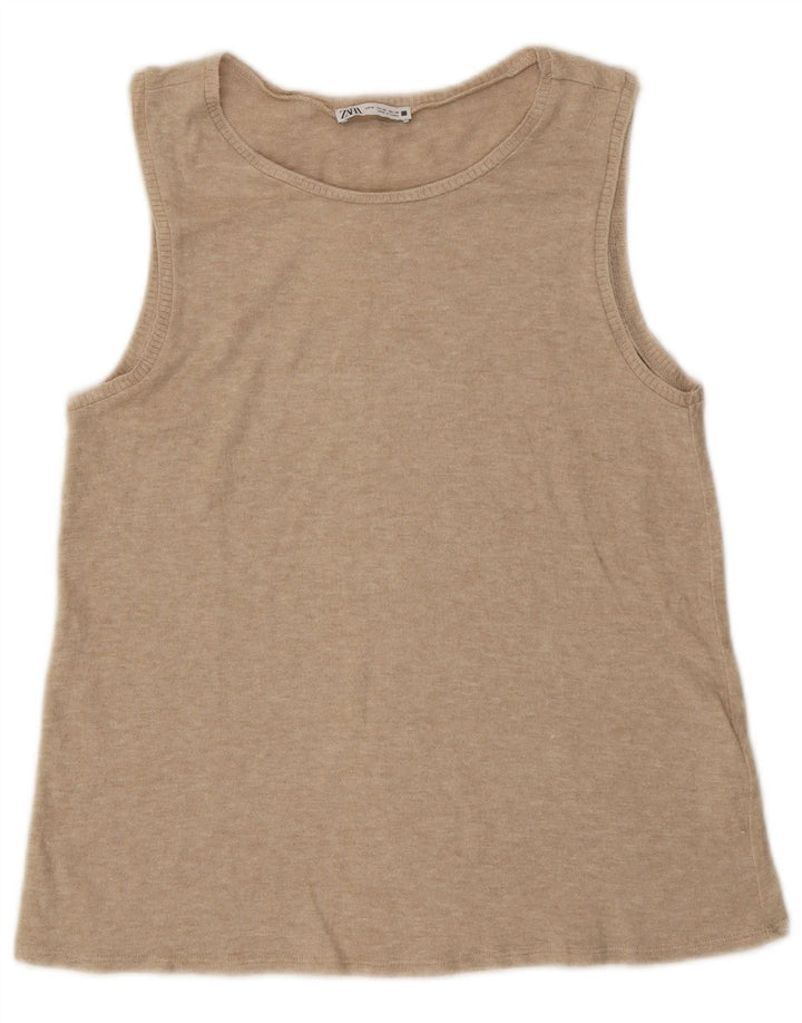Vest Vest Top Femei Zara UK 12 Medium Bej Viscoză cu pături