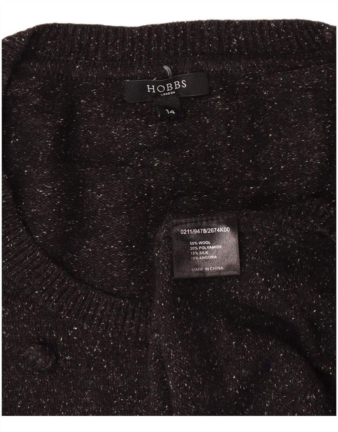 Pulover Hobbs pentru femei cu gâtul cu barca UK 14 Medium Black Wool Classic