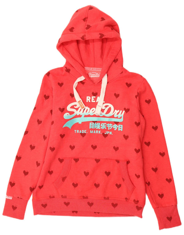 SUPERDRY Pulover cu glugă cu grafic pentru femei UK 16 Inimă mare de bumbac roșu