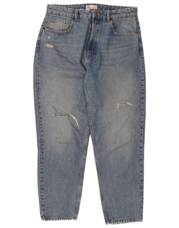 Blugi conici învechiți pentru femei Zara EU 44 XL L34 L27 Bumbac albastru