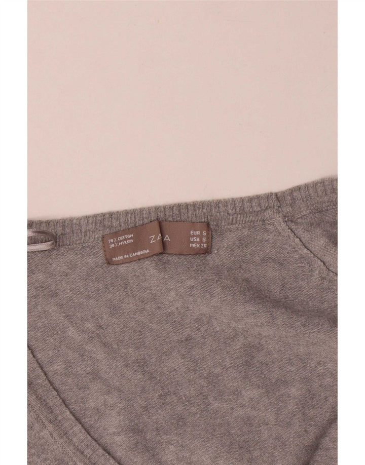 Pulover cardigan pentru femei Zara UK 10 mic bumbac gri