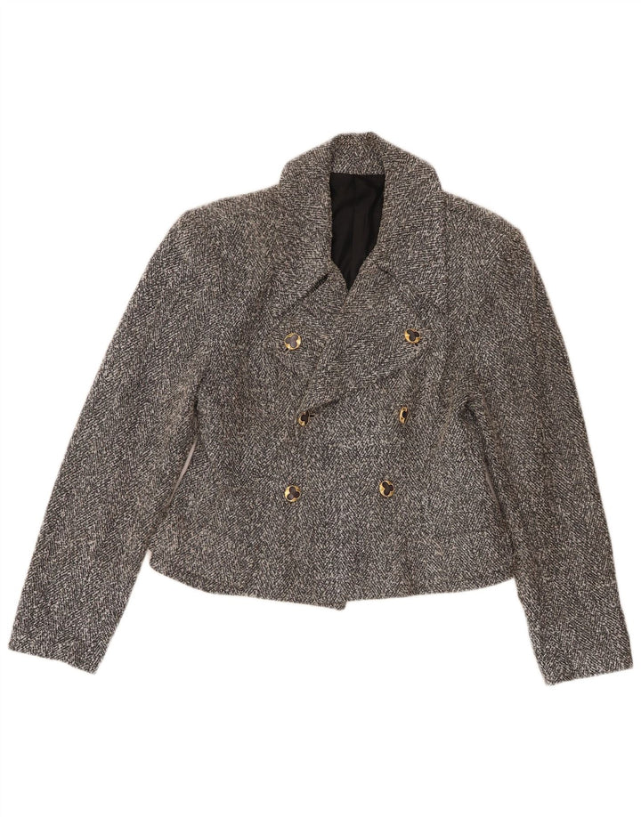 Jachetă vintage pentru femei crop dublu-breasted Marea Britanie 8, mică, gri pete