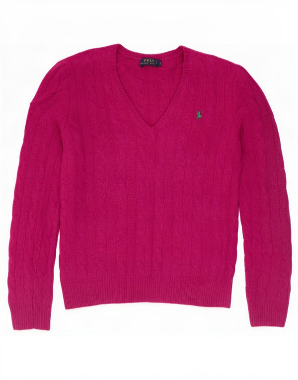 Pulover pentru femei Polo Ralph Lauren cu decolteu în V UK 10 Mic din lână merinos roz