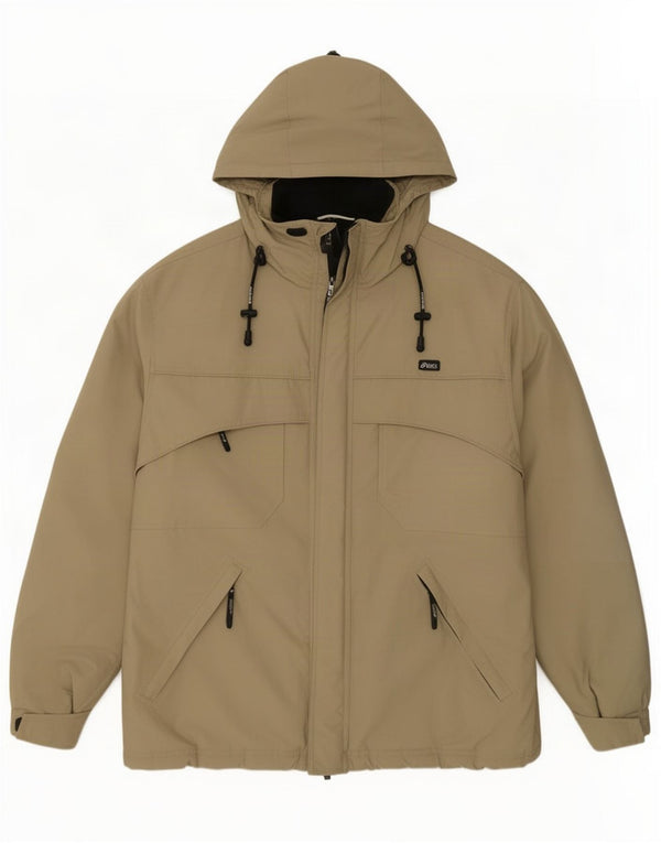 Asics Mens Hooded Windbreaker Jacket UK 44 2XL Khaki Polyamide