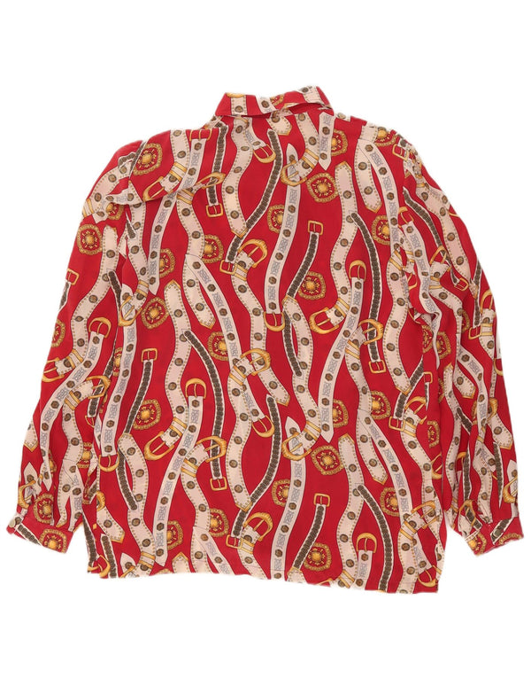 Bluză cămașă vintage pentru femei cu model abstract, UK 16, roșu mare