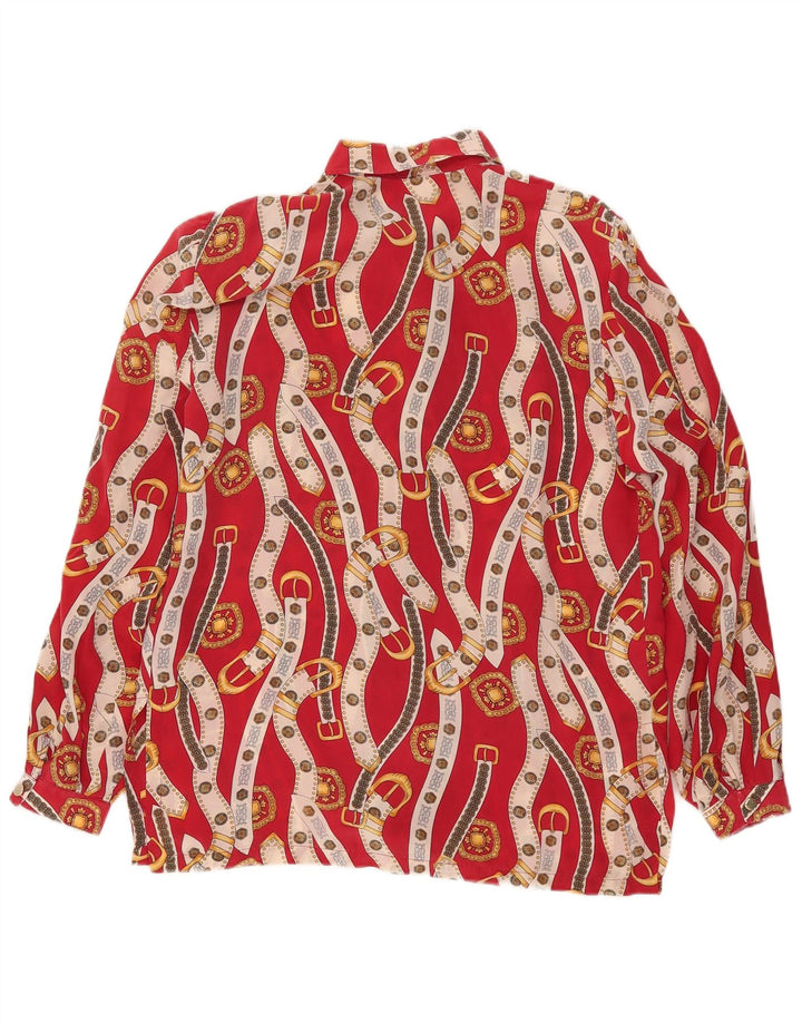 Bluză cămașă vintage pentru femei cu model abstract, UK 16, roșu mare