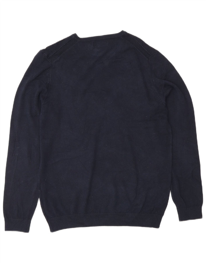 Pulover pentru bărbați Zara, cu decolteu în V, mic, bleumarin, viscoză Clasic