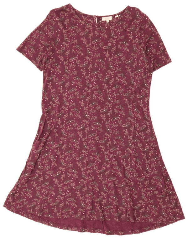 Fat Face Femei Oversized A-Line Rochie UK 10 Small Burgundy Floral Bumbac
