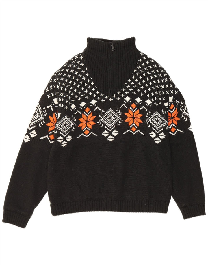 Pulover VINTAGE pentru bărbați, cu fermoar și gât, IT 52/54 Large Black Fair Isle