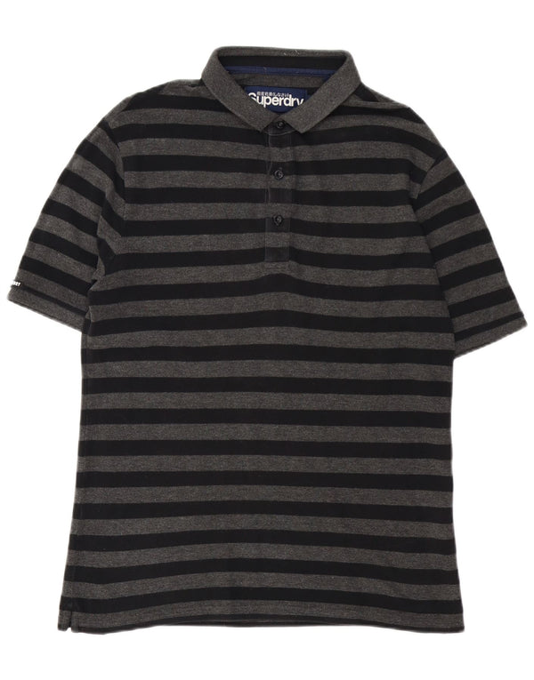 Superdry Mens Polo Shirt Medium Grey Striped Cotton