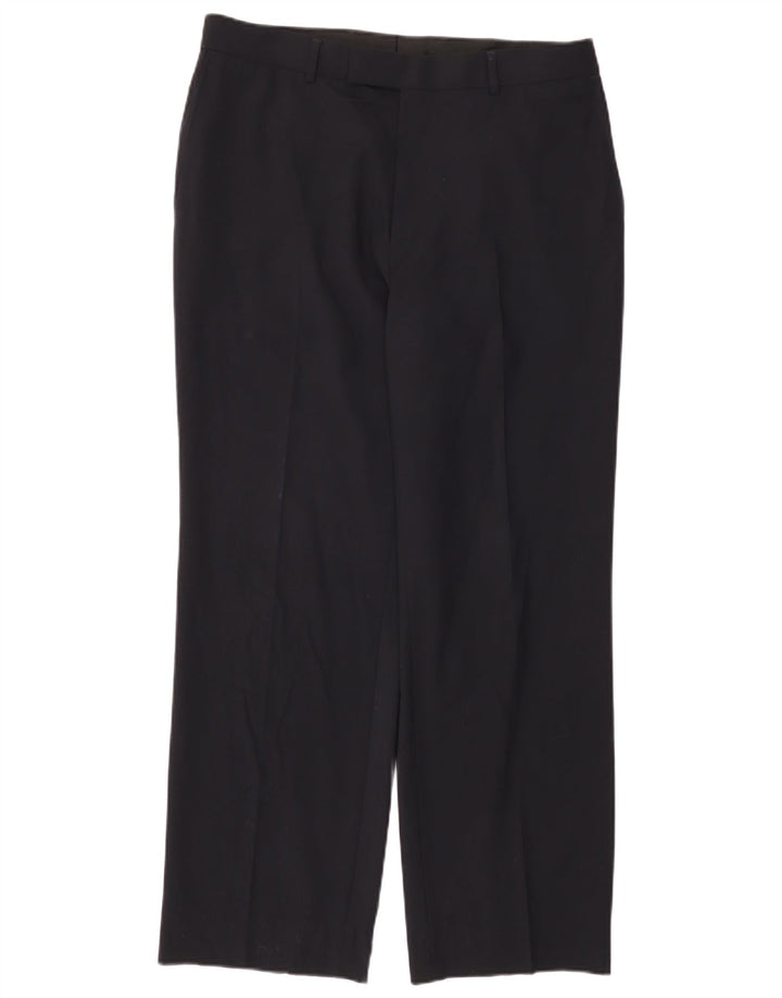 Pantaloni de costum drepți pentru femei HUGO BOSS L34 L31 Lână virgină bleumarin