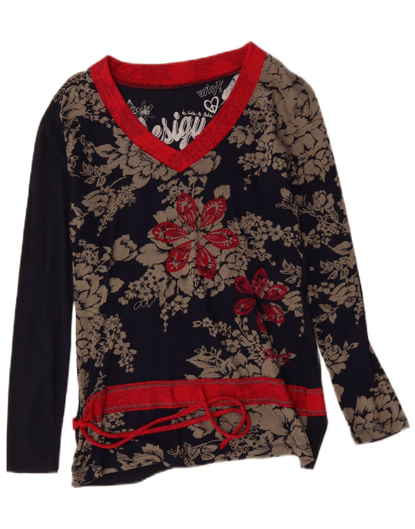 Top pentru femei Desigual cu mânecă lungă UK 14 mare, albastru marin, floral