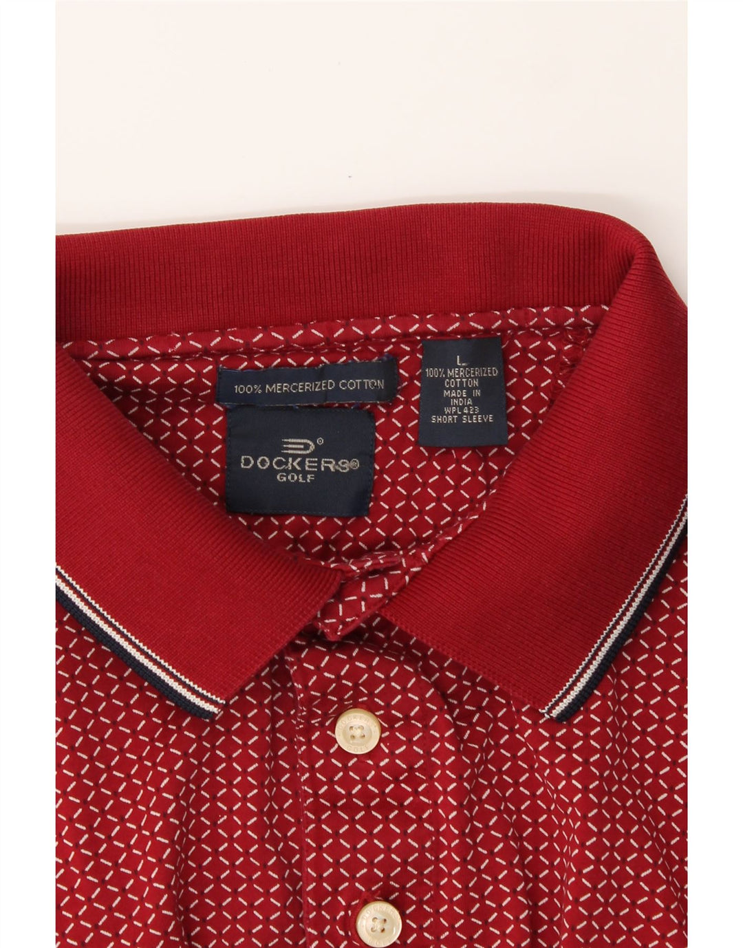 DOCKERS Mens Golf Polo Shirt Large Red Geometric Cotton Vintage Dockers and Second-Hand Dockers from Messina Hembry 