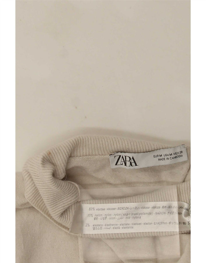 Pulover cu gât rulat Zara pentru femei UK 12 Medium White Viscose