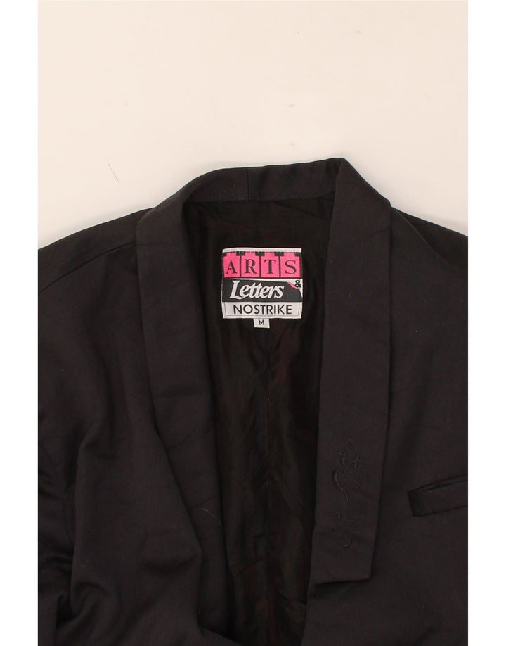 VINTAGE Womens Double Breasted Blazer Jacket UK 14 Medium Black Viscose Vintage Vintage and Second-Hand Vintage from Messina Hembry 