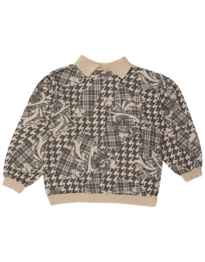 Pulover vintage cu gât polo pentru femei UK 18 XL, gri, mozaic
