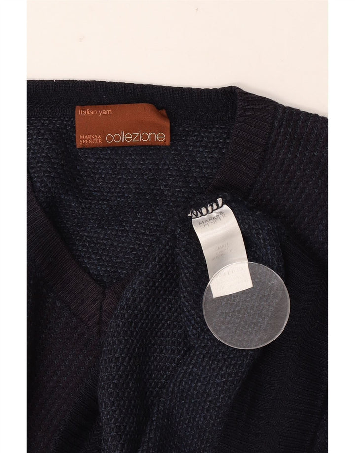 Pulover pentru bărbați Marks & Spencer, cu decolteu în V, mic, bleumarin