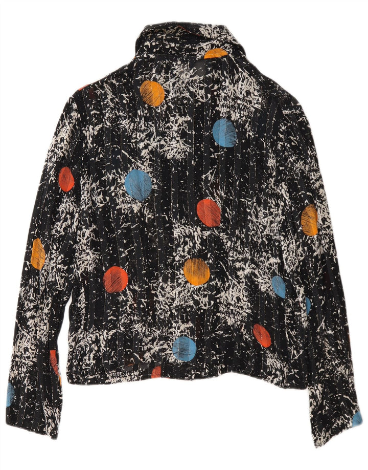 Bluză de cămașă vintage pentru femei UK 14 Medium Black Geometric