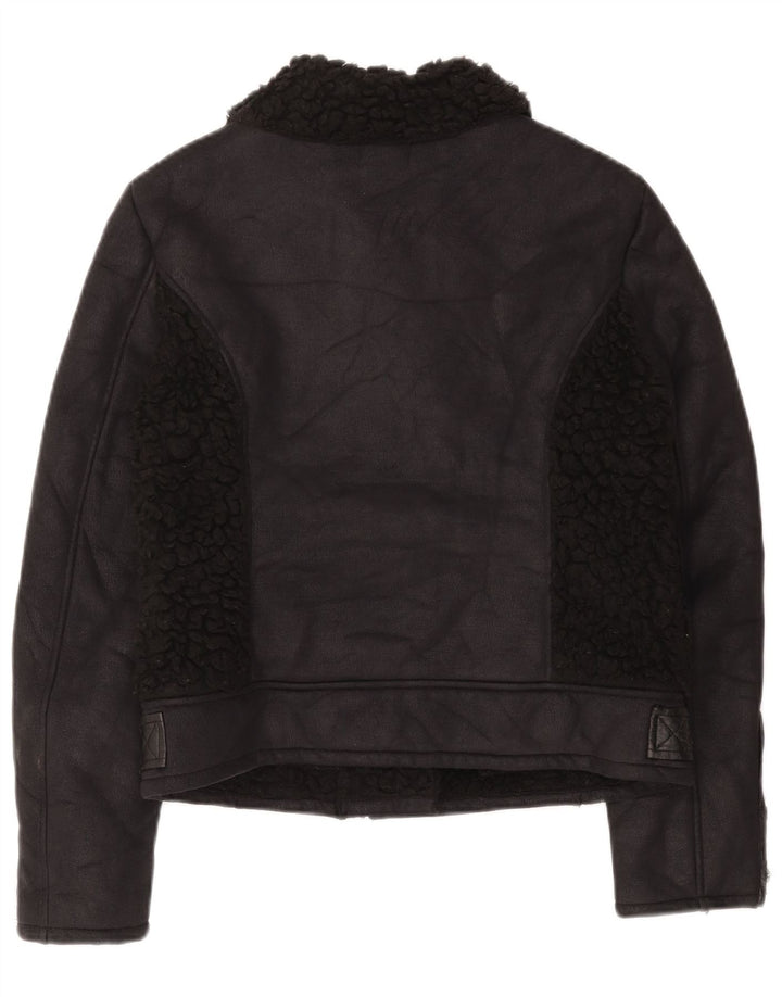 Topshop Jachetă pentru femei Sherpa Biker UK 12 Medium Black Poliester