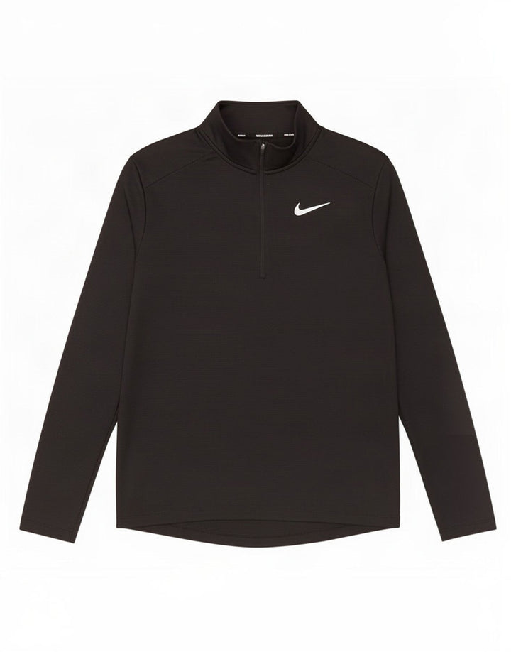 Top de trening pentru bărbați Dri Fit, cu fermoar și gât, din poliester negru mediu