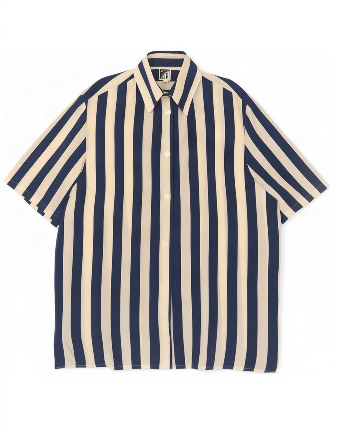 Bluză cămașă cu mânecă scurtă pentru femei Vintage IT 42 Medium Bleumarin în dungi