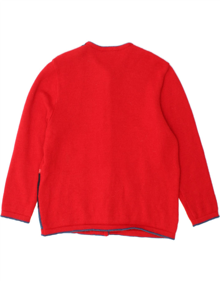 GIESSWEIN Pulover cardigan pentru femei UK 12 Medium Red Patchwork Lână virgină