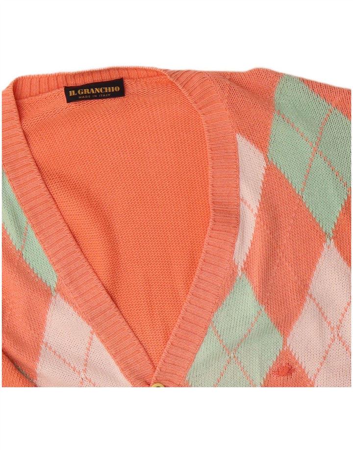 Pulover cardigan pentru bărbați IL GRANCHIO mare portocaliu Argyle/Diamond