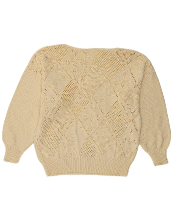 Pulover vintage pentru bărbați cu gâtul de barca UK 16, mare, alb catifelat, Argyle/Diamond