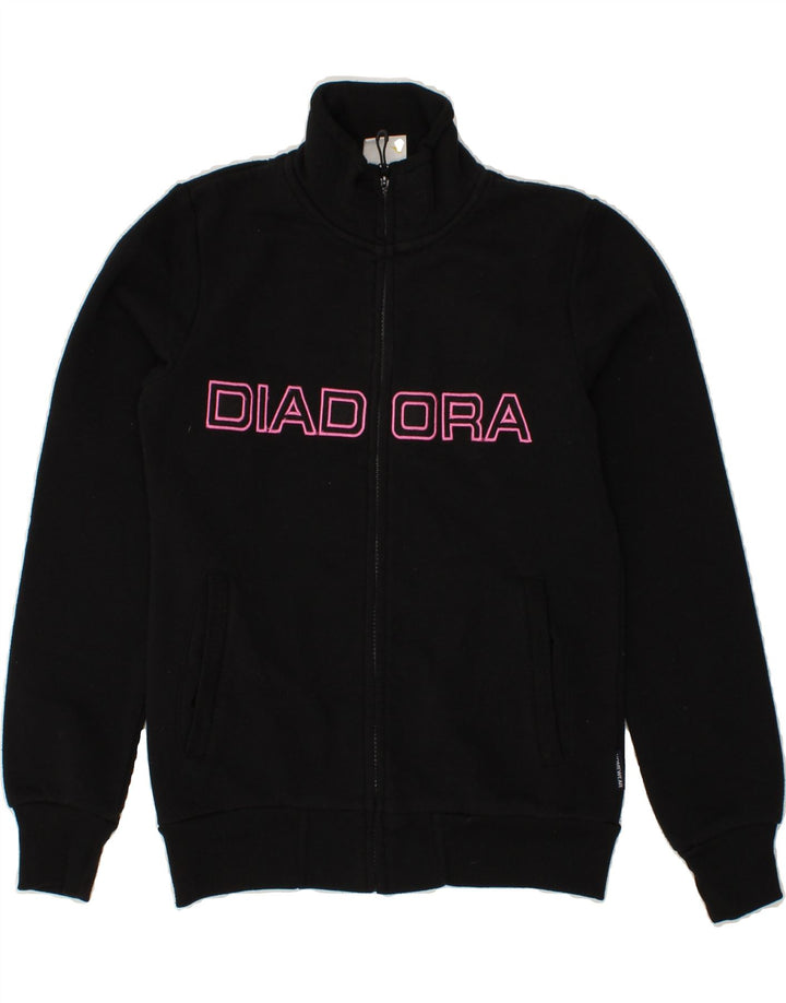 DIADORA Womens Graphic Tracksuit Top Jacket UK 10 Small Black Polyester Vintage Diadora and Second-Hand Diadora from Messina Hembry 