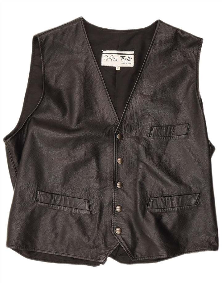 Vestă din piele vintage pentru bărbați 3XL din piele neagră