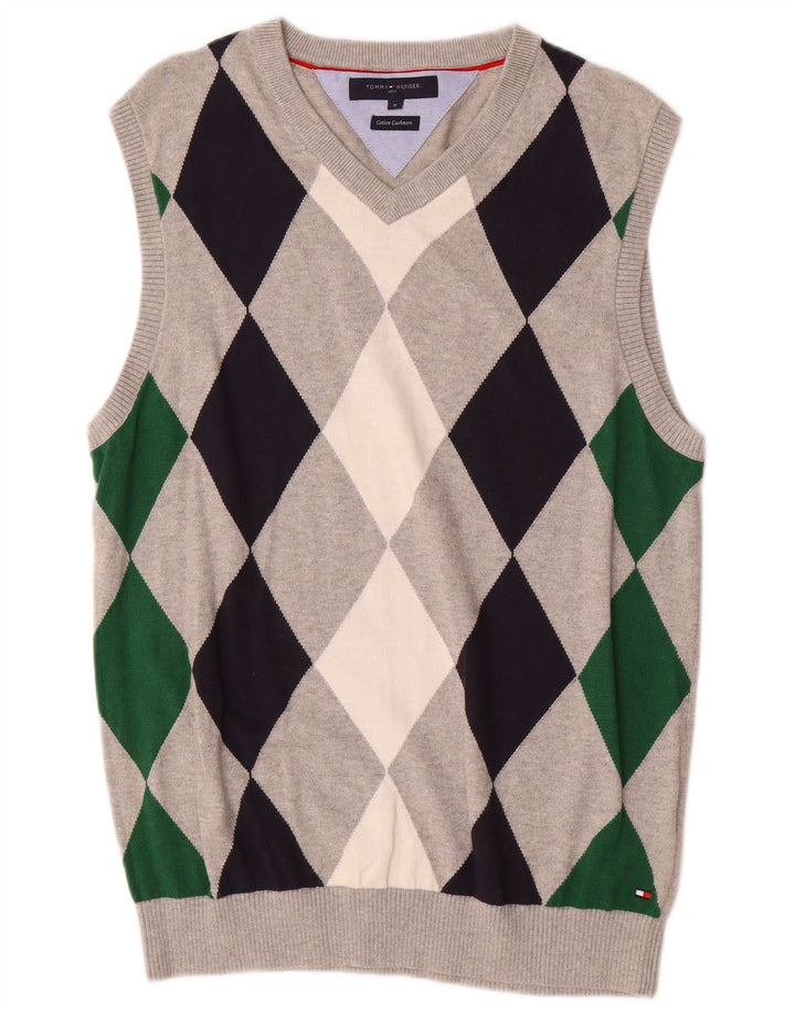 TOMMY HILFIGER Vestă pentru bărbați Tank Top Gri mediu Bumbac Argyle/Diamond