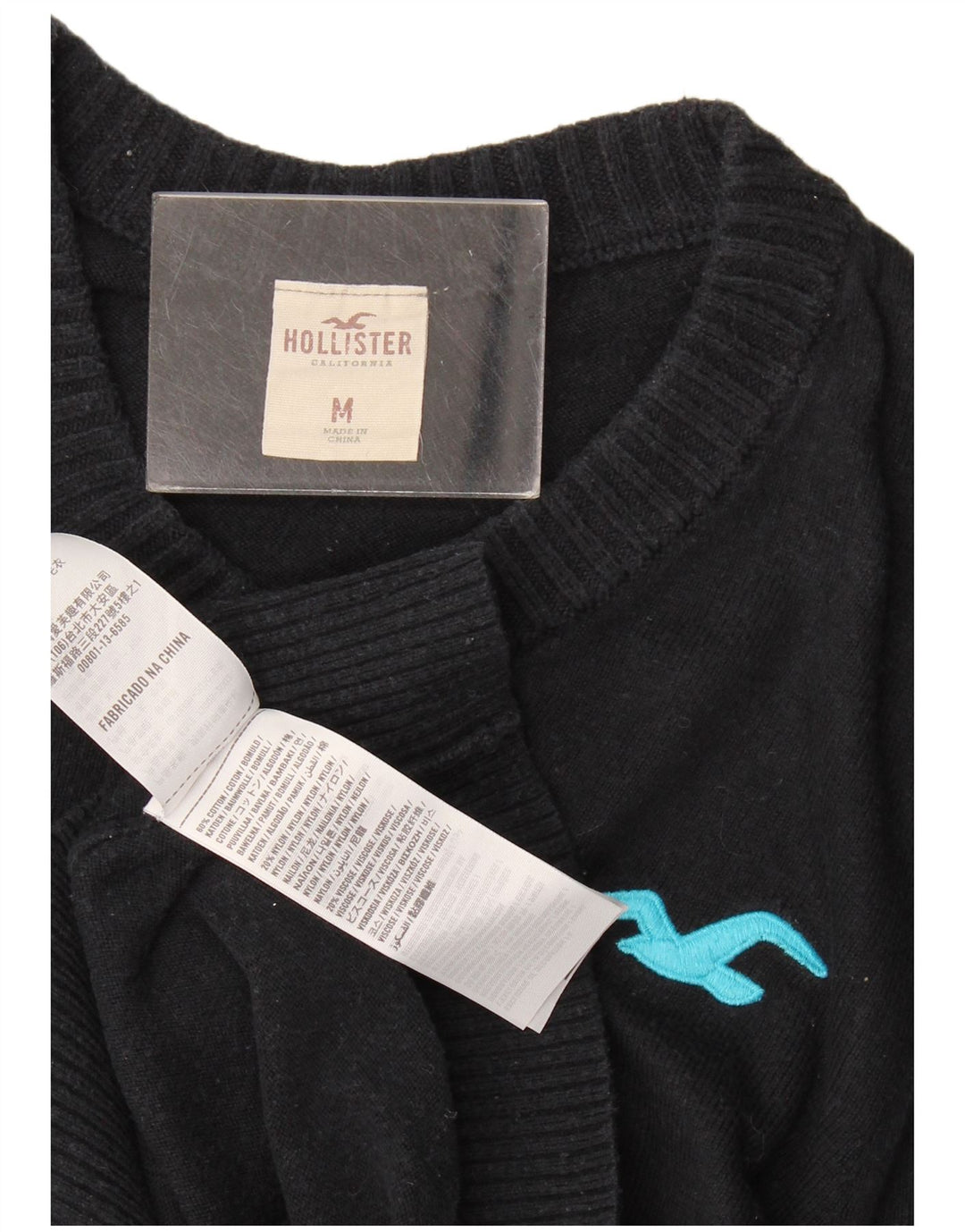 Pulover Hollister pentru bărbați cu decolteu în V, bumbac mediu albastru bleumarin