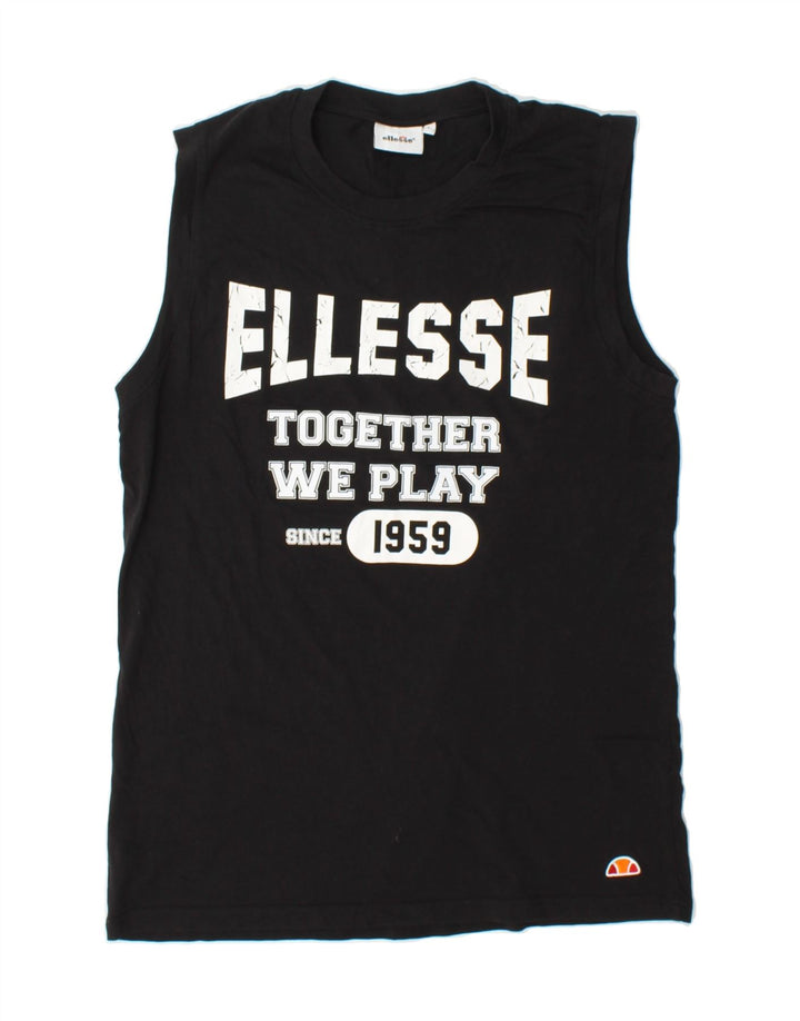 ELLESSE Mens Graphic Vest Top Small Black Cotton Vintage Ellesse and Second-Hand Ellesse from Messina Hembry 