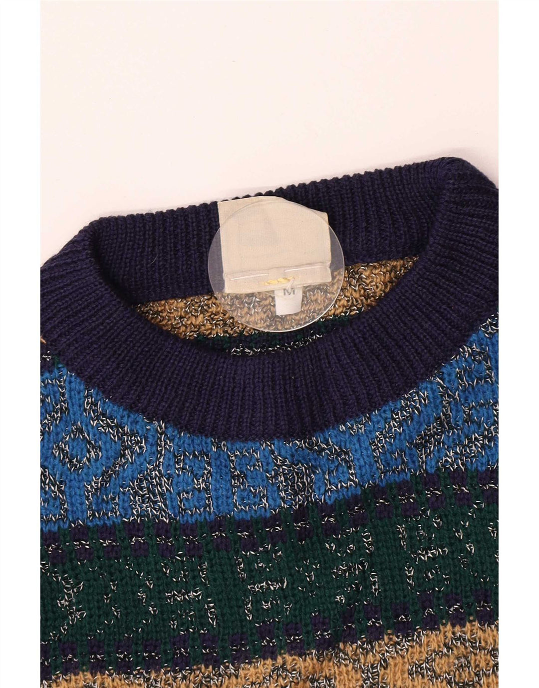 Pulover vintage pentru bărbați cu gâtul turnat, albastru mediu Argyle/Diamond