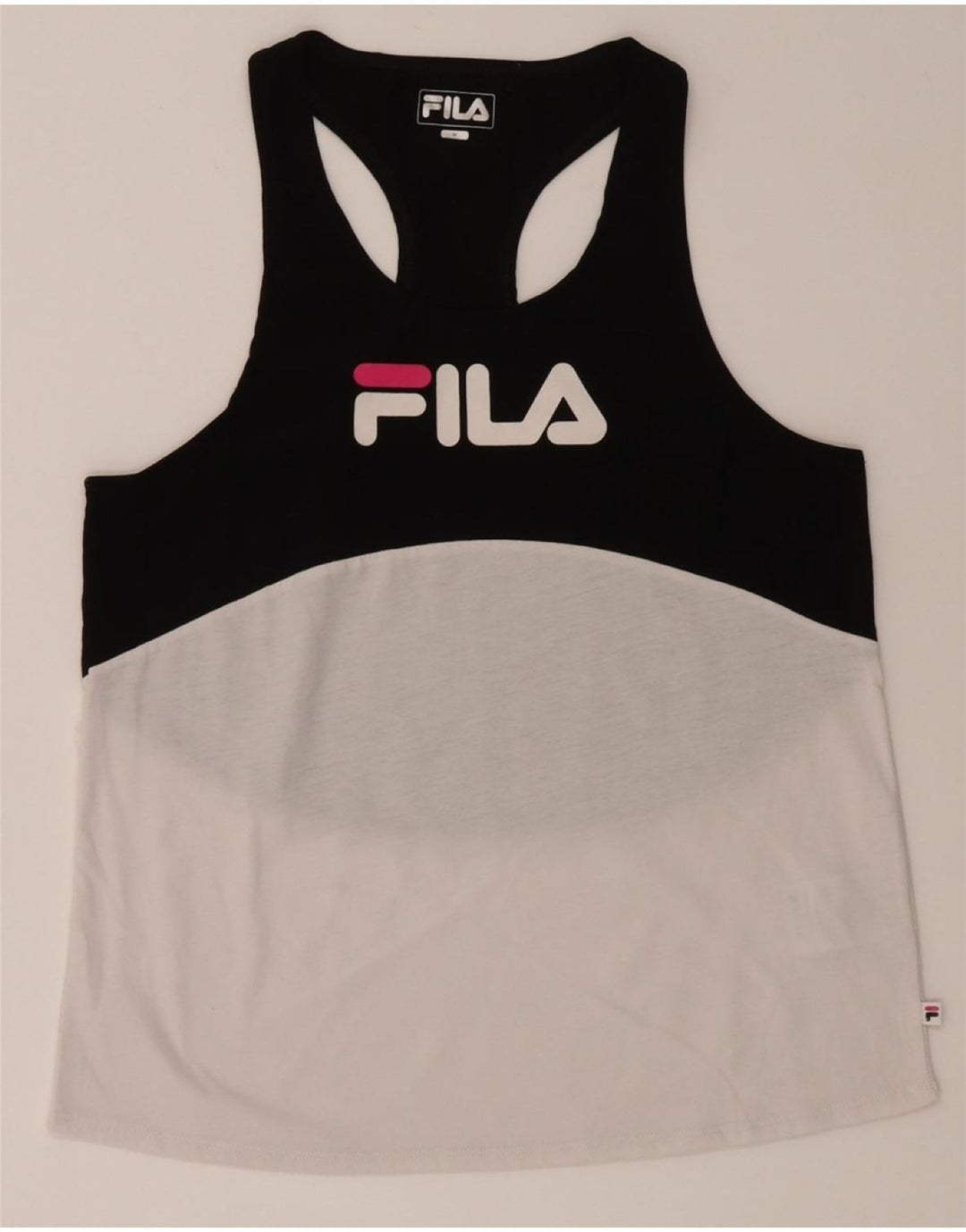 FILA Womens Graphic Vest Top UK 12 Medium Black Colourblock Polyester Vintage Fila and Second-Hand Fila from Messina Hembry 