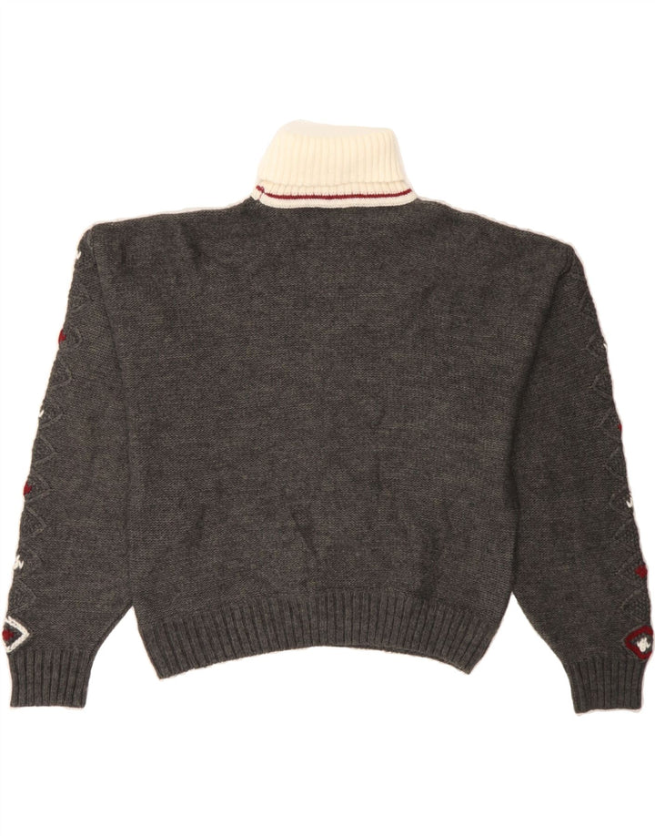 VINTAGE Womens Roll Neck Jumper Sweater UK 14 Large Grey Argyle/Diamond Vintage Vintage and Second-Hand Vintage from Messina Hembry 