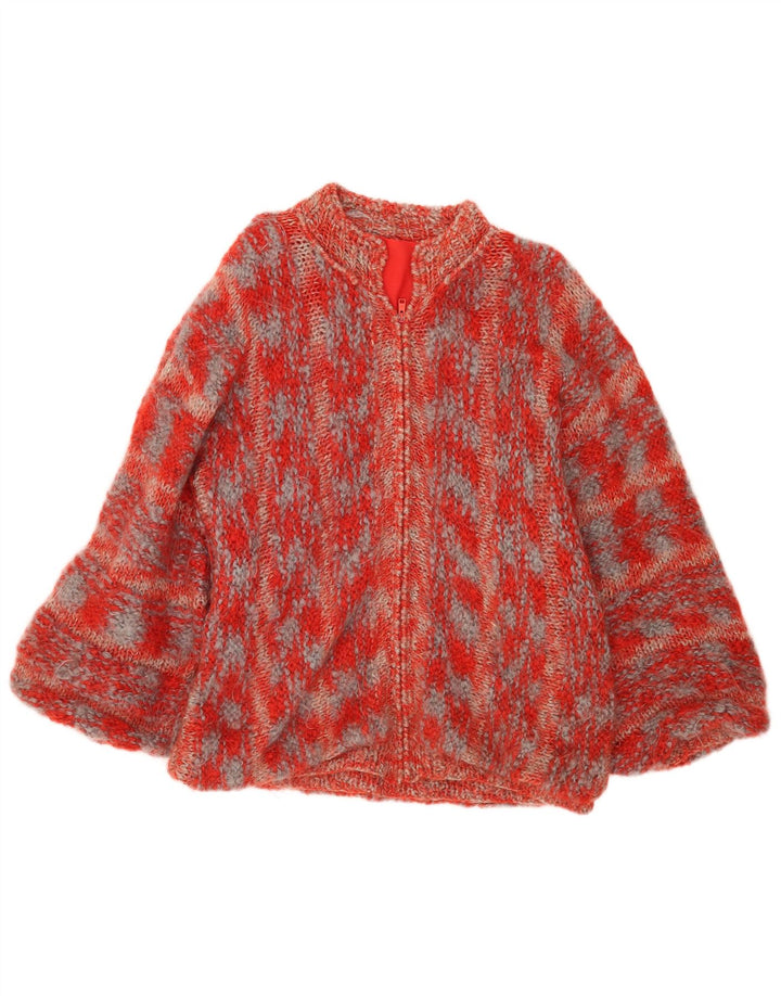 Pulover cardigan supradimensionat vintage pentru femei UK 16 mare, roșu, pete