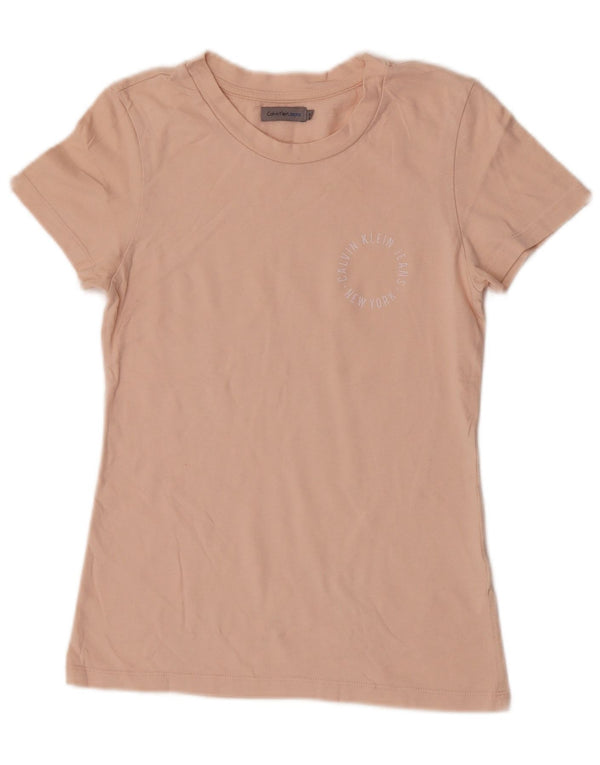 Calvin Klein Jeans Womens T-Shirt Top UK 6 XS Beige