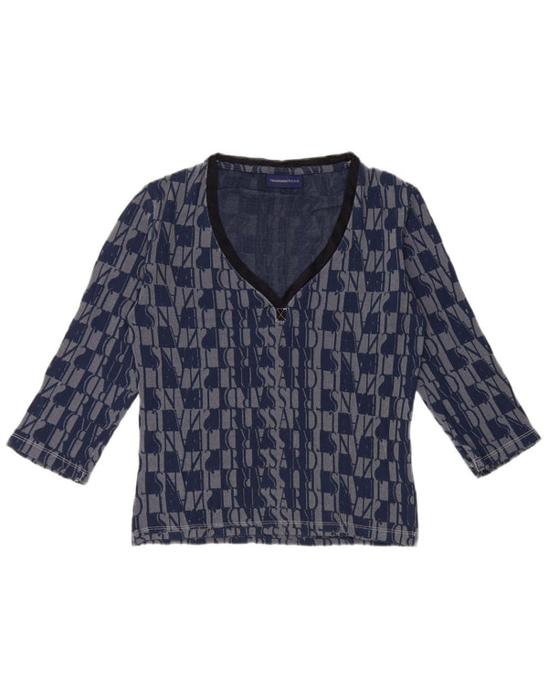 Trussardi Jeans Crop Top cu grafic pentru femei UK 10 Small Blue Geometric