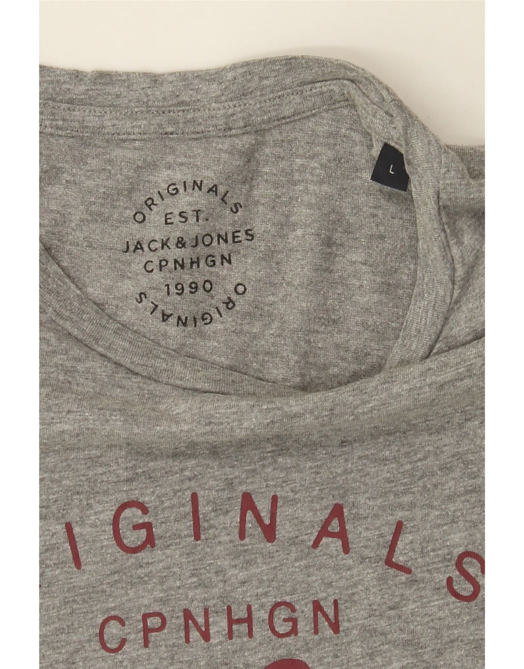 JACK & JONES Mens Graphic T-Shirt Top Large Grey Cotton Vintage Jack & Jones and Second-Hand Jack & Jones from Messina Hembry 