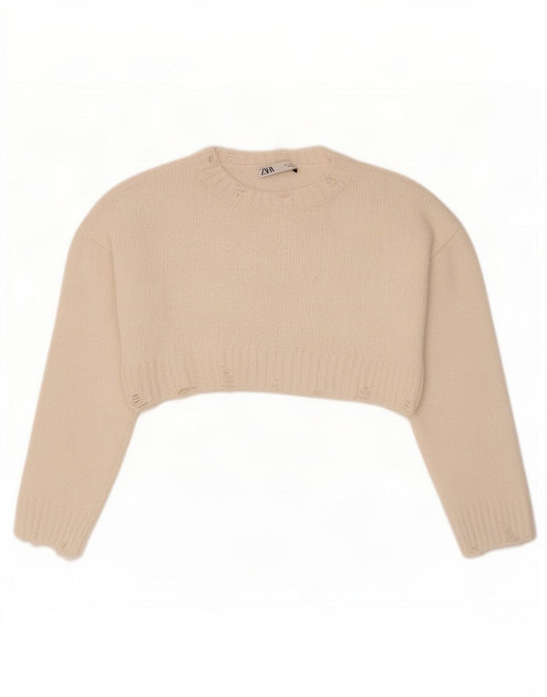 Pulover bolero supradimensionat pentru femei Zara UK 10 mic poliester alb