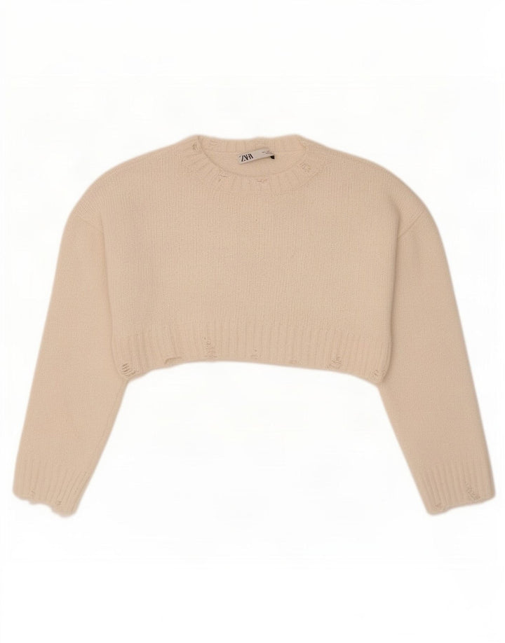Pulover bolero supradimensionat pentru femei Zara UK 10 mic poliester alb