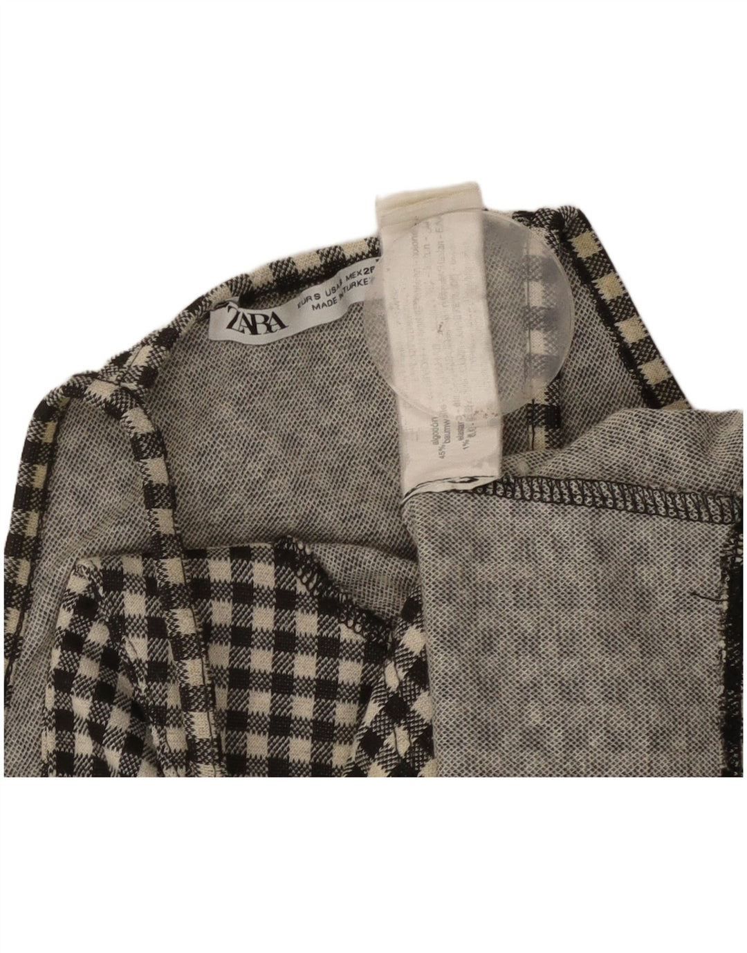 ZARA Crop Halter Top pentru femei UK 8 Small Black Gingham Bumbac